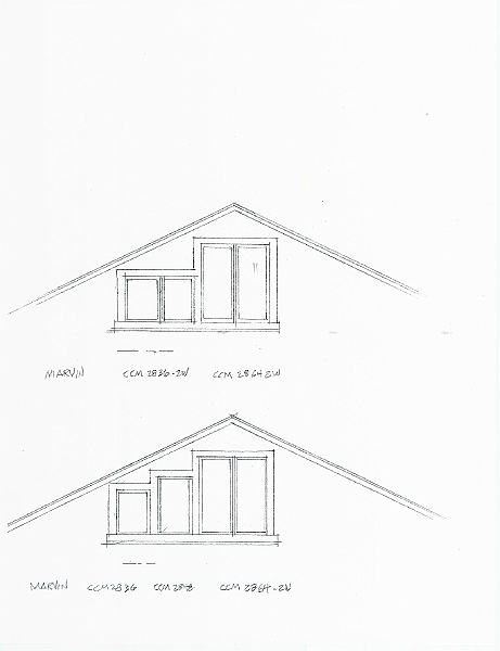 McGrail Apr 09 scan windows.jpg - Plans have been adjusted slightly due to discontinuation of previously specified windows. I like the lower layout, but how do you provide light control on the inside? These bottom sills will be below waist level so privacy becomes an issue.